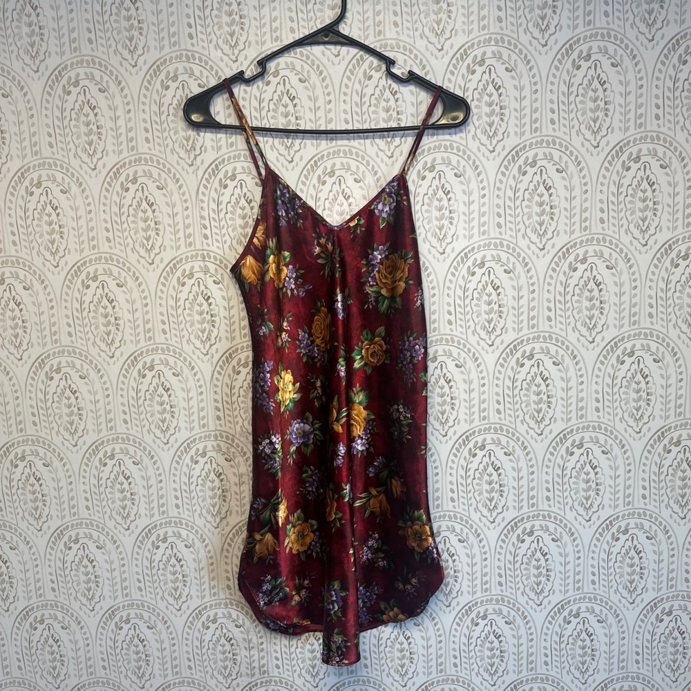 90s‎ Floral Slip Dress Intimate Affair California Burgundy S Y2K Cottage-core
